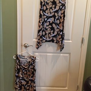 2 piece black/leaf pattern Merona skirt/top
